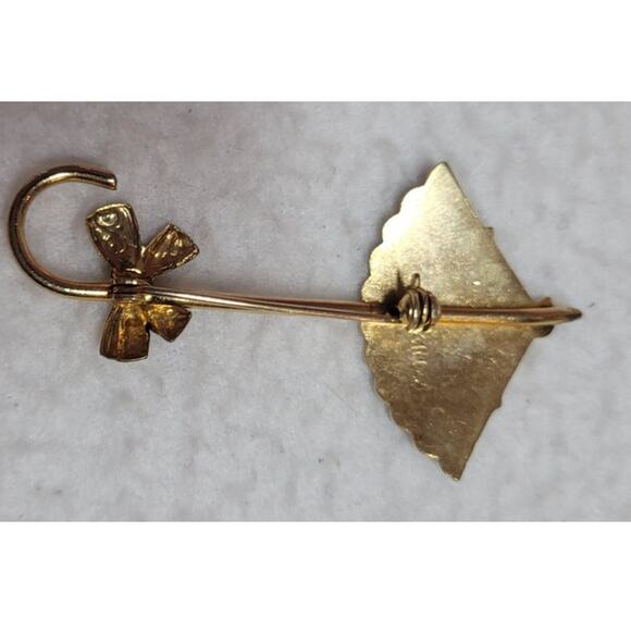 Vintage Damascene Umbrella Parasol With Bow Signed Spain Brooch Pin 2.25" - Picture 6 of 6